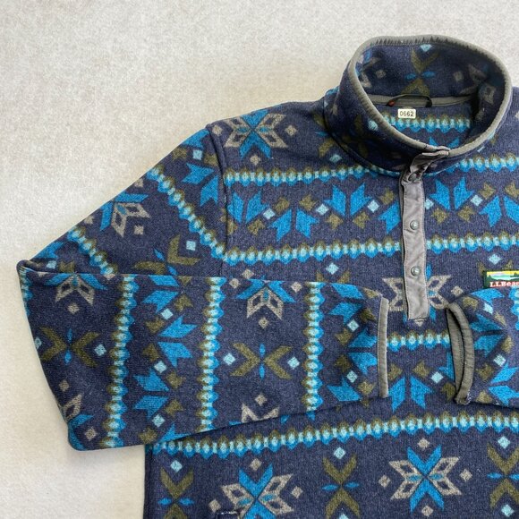 Vintage L.L. Bean Fleece Jacket Men's L Reg Purple Nordic Aztec Fair Isle Y2K - Picture 8 of 13